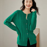 Round Neck Cashmere Women's Retro Cable Knit Sweater Cardigan